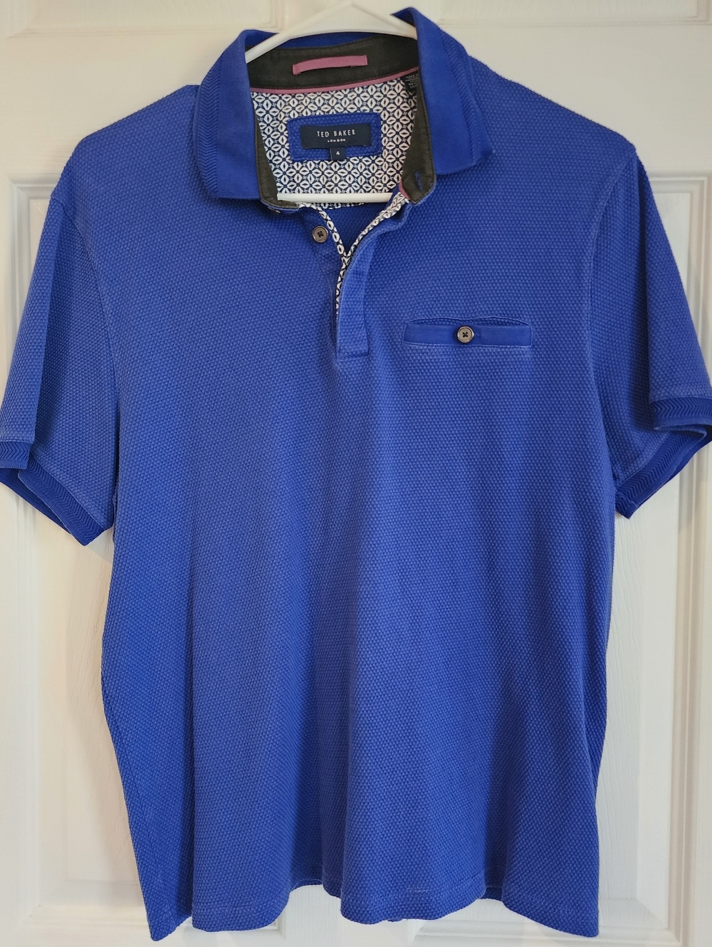 Ted Baker London Polo Shirt Men's 4 Royal Blue Textured Preppy Short Sleeve